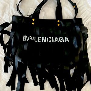 BALENCIAGA authentic fringe black leather bag
